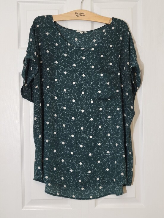 Maurices Tops - Maurices Dark Green Short-Sleeve Polka Dot Blouse Plus Size 2 2x